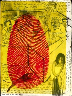 a fingerprint on paper with people in the background and one person standing next to it