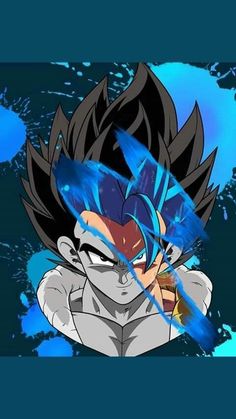 an image of a very cute gohan with blue eyes and black hair in the air