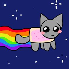 a cat with a donut on it's back in front of a rainbow