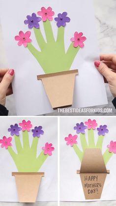 handmade mother's day card with flowers in a pot