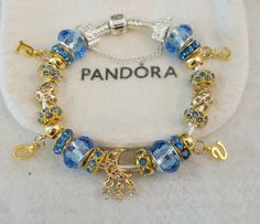 Blue And Gold Pandora Bracelet, Blue Pandora Bracelet, Pandora Gold Bracelet, Gold Pandora Bracelet, Pandora Blue, Pandora Gold