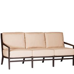 an outdoor sofa with four cushions on it