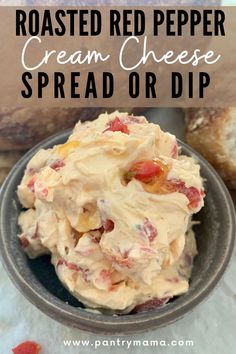 a bowl filled with cream cheese and bread