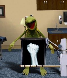 kermik the frog sitting in front of an x - ray image with caption that reads, the truth hurts