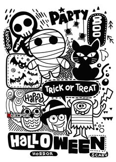 halloween party poster with black and white graphics