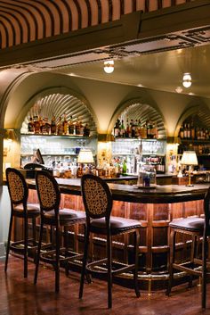 an empty bar with chairs around it