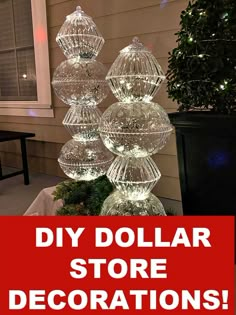 an advertisement for dollar store decorations is displayed in front of a house with the words diy dollar store decorations