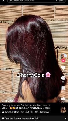 Red cola cherry hair #redhair #cherrycolahair #haircolorideas Red Hair Dye On Dark Brown Hair, Ways To Dye Your Hair Red, Red Velvet Hair Color Dark, Red Dye Over Brown Hair No Bleach, Winter Color Analysis Hair, Cherry Cola Bob Short Hair, Cherry Coca Cola Hair Color, Cherry Cola Hair Color On Pale Skin, Cherry Red Cola Hair