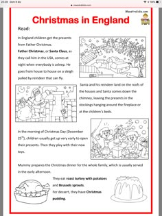 christmas in england worksheet with pictures and instructions for children to learn how to read