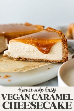 This is the most silky, rich, and ultra creamy salted caramel cheesecake to ever exist, and it’s all unbelievably vegan (and dairy free and no eggs!). It has a crisp, ‘buttery’ graham cracker crumb, lush caramel vanilla cheesecake batter, and topped with a thick layer of gooey salted caramel that pulls just like caramel. This is a must bake cheesecake. Vegan Thanksgiving Dessert, Vegan Salted Caramel, Vegan Gingerbread Cookies, Vegan Gluten Free Desserts, Salted Caramel Cheesecake