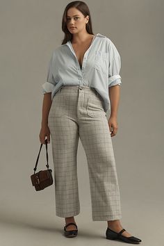 The pant so beloved, it sparked its own collection. Marked by a breezy wide-leg silhouette and form-fitting high-rise, the Colette Pant is tried, trued, and rave-reviewed. | The Colette Cropped Wide-Leg Pants by Maeve: Knit Plaid Edition in Grey, Women's, Size: 16W, Polyester/Viscose/Elastane at Anthropologie Knit Plaid, Cropped Wide Leg Pants, Sweater Season, Bottom Clothes, Bottoms Pants, Leg Pants, Clothes For Sale, Wide Leg Pants, Clothing And Shoes