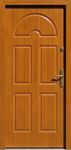 a close up of a wooden door with an arched top and side panels on it