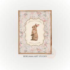 a card with an image of a rabbit on it's back and the words bergama art studio