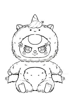 a drawing of a monster with big eyes and horns on it's head, sitting down