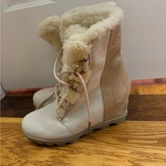 Cream Colored Joan Of Artic Sorel Wedge Boot Only Worn A Couple Times Sorel Wedge Boot, Sorel Wedge, Sorel Wedge Boots, Sorel Wedges, Joan Of Arctic Wedge, Sorel Womens, Sorel Shoes, Couple Time, Winter Rain