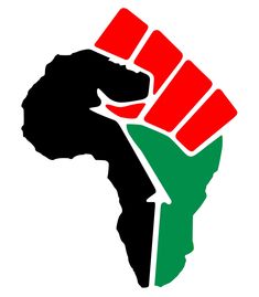 a black and red fist with green leaves in the shape of africa on a white background