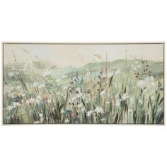 a painting with grass and flowers on it