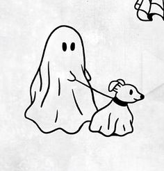 a drawing of a ghost holding a dog