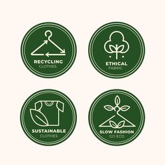 four circular labels with different types of clothing