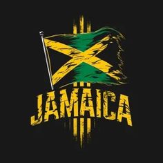 jamaica flag with the word jamaica written in yellow, green and yellow on black background