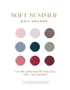 100 Best Nail Polish Colors for Soft Summers: Shades From - Etsy.de Best Nail Colors, Summer Skin Tone, Best Nail Polish Colors, Cool Summer Palette, Nail Polish Colors Summer, Soft Summer Colors