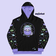 A cute trash panda astronaut has made it from the dumpster to the stars. Perfect for people who love space. This unisex hooded sweatshirt looks great on everyone. Runs larger than standard women's sizes. Fits true to size when compared to standard men's sizes. Have a question about sizing? Message me! Lined hood Soft Softer brushed fleece inside Has a pocket Plus sizes available Original artwork not available in stores US sizing Sizing tip: Take a shirt that fits you the way you like, lay it fla Astronaut Hoodie, Space Clothing, Space Hoodie, Grunge Fits, Space Grunge, Trash Panda, Fabric Accessories, Vibe Clothes, Kawaii Clothes