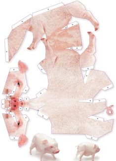 cut out paper pigs and piglets on a white background