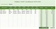 a green and white printable work schedule with timesheet, time card, and other items