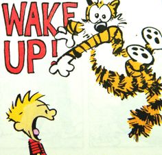 an image of a cartoon character with the words wake up