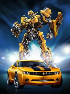 an image of a yellow car with a robot on it