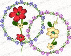 three flowers are arranged in a circle