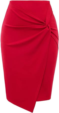 Amazon.com: Kate Kasin - Faldas de tubo de mujer para el trabajo, cintura alta elástica frente fruncido, envolvente, XL, Rojo: Clothing Skirt Outfit Casual, Bodycon Pencil Skirt, Afrikaanse Mode, Red Pencil, Work Skirts, Classy Dress Outfits