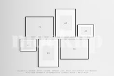 four black and white square frames on a wall with the number twenty five below them