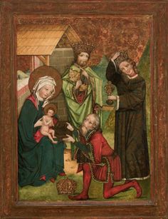 an image of the virgin and child with other people