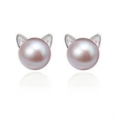 PRICES MAY VARY. This teeny tiny love kitty stud earrings is adorable. It's very dainty and elegant pearl stud earrings . It would make a great gift for the cat fanatic in your life. Made of solid sterling silver, platinum plated to keep extra shine, AAAAA white buttom freshwater cultured pearl Pearl size about 7.5mm / 0.29in (0.5mm differs due to manual measurement), suit for women lady who prefer delicate understated look. Packaged in elegant presentation box with "S.Leaf", perfect for giving Pink Cat Design Earrings With Cat Ears Shape, Cat Earrings Studs, Cartilage Earrings Hoop, Sterling Silver Cat, Purple Pearl, Spring Jewelry, Cat Ear, Ear Stud, Earrings Pearl