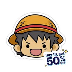 a sticker with an image of a boy wearing a hat