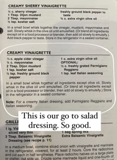 the ingredients for creamy vinaigrette are shown in this recipe card, which includes instructions on how to make it