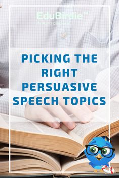 a person reading a book with the title picking the right persuasive speech topics