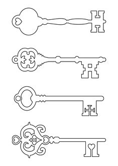 four keys with different designs on them