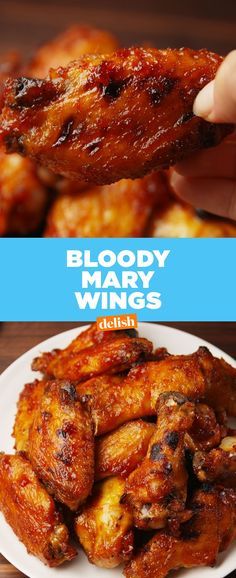 We can't believe these wings taste just like a Bloody Mary. Get the recipe at Delish.com. Wings Restaurant, Cooking Chicken Wings, Wing Recipes, Chicken Wing Recipes, Poultry Recipes, Turkey Recipes, Appetizer Snacks