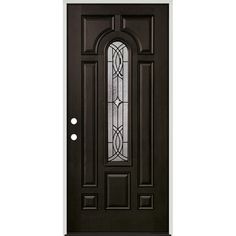 a black door with glass on it