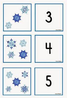 snowflakes and numbers are arranged in the shape of four squares on a white background