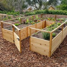 a wooden garden box filled with lots of plants