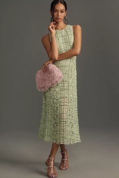 Endless Rose Sleeveless Textured Midi Dress | Anthropologie Cocktail Dress Wedding, Lace Shift Dress, Silk Midi Dress, Green Midi Dress, Rose Dress, Women Wedding Guest Dresses, Flowy Dress, Floral Midi Dress, Wedding Guest Outfit