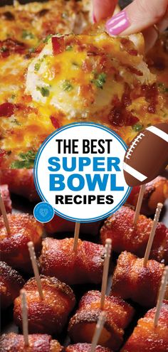 the best super bowl recipes book cover with bacon skewers and football on them