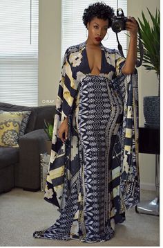 Kimono Inspired Dress, Fancy Gown, Maxi Design, Gown Blue, Fancy Frocks, African Inspired Fashion, African Clothing Styles, African Print Fashion, African Wear