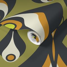 an abstract wallpaper design with orange, black and white designs on green background is featured in this image