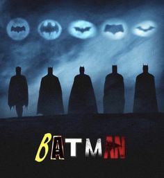 the batman logo is shown in front of several silhouettes