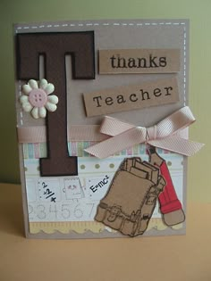 a handmade thank card with the letter f on it