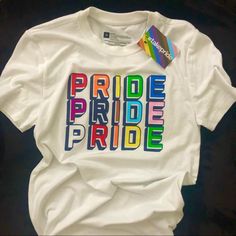 Pre-shrunk Crew Neck Shirt For Pride, Pride Ally Shirts, Pride Short Sleeve T-shirt With Letter Print, Pride Letter Print Short Sleeve T-shirt, Pride Cotton Crew Neck T-shirt, White Pre-shrunk Top For Pride, Cotton Crew Neck T-shirt For Pride, Pride Graphic Cotton T-shirt, Pre-shrunk Crew Neck T-shirt For Pride